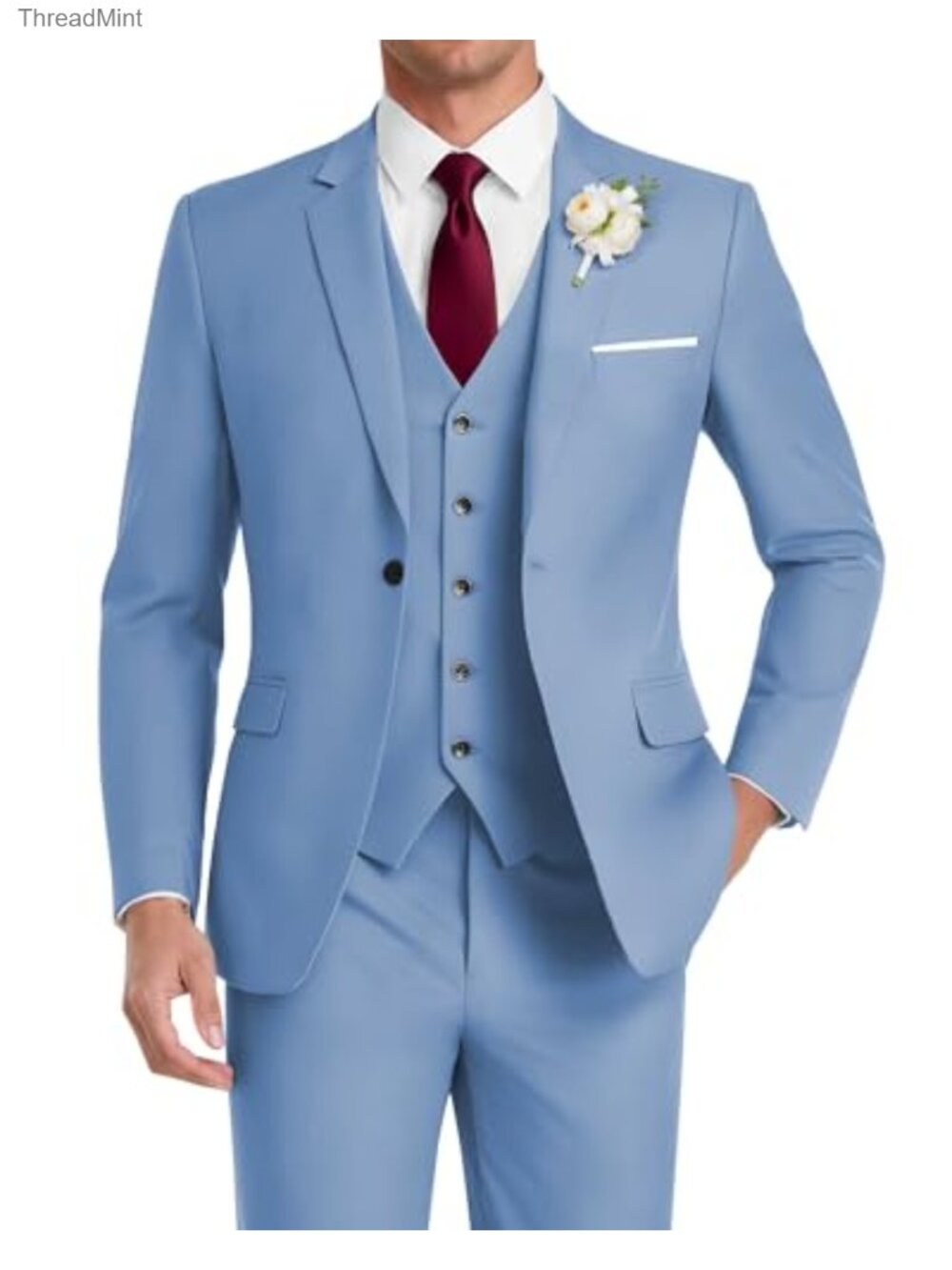 Men's 3 Piece Slim Fit Suit Tuxedo Set One Button Notch Lapel Wedding Prom